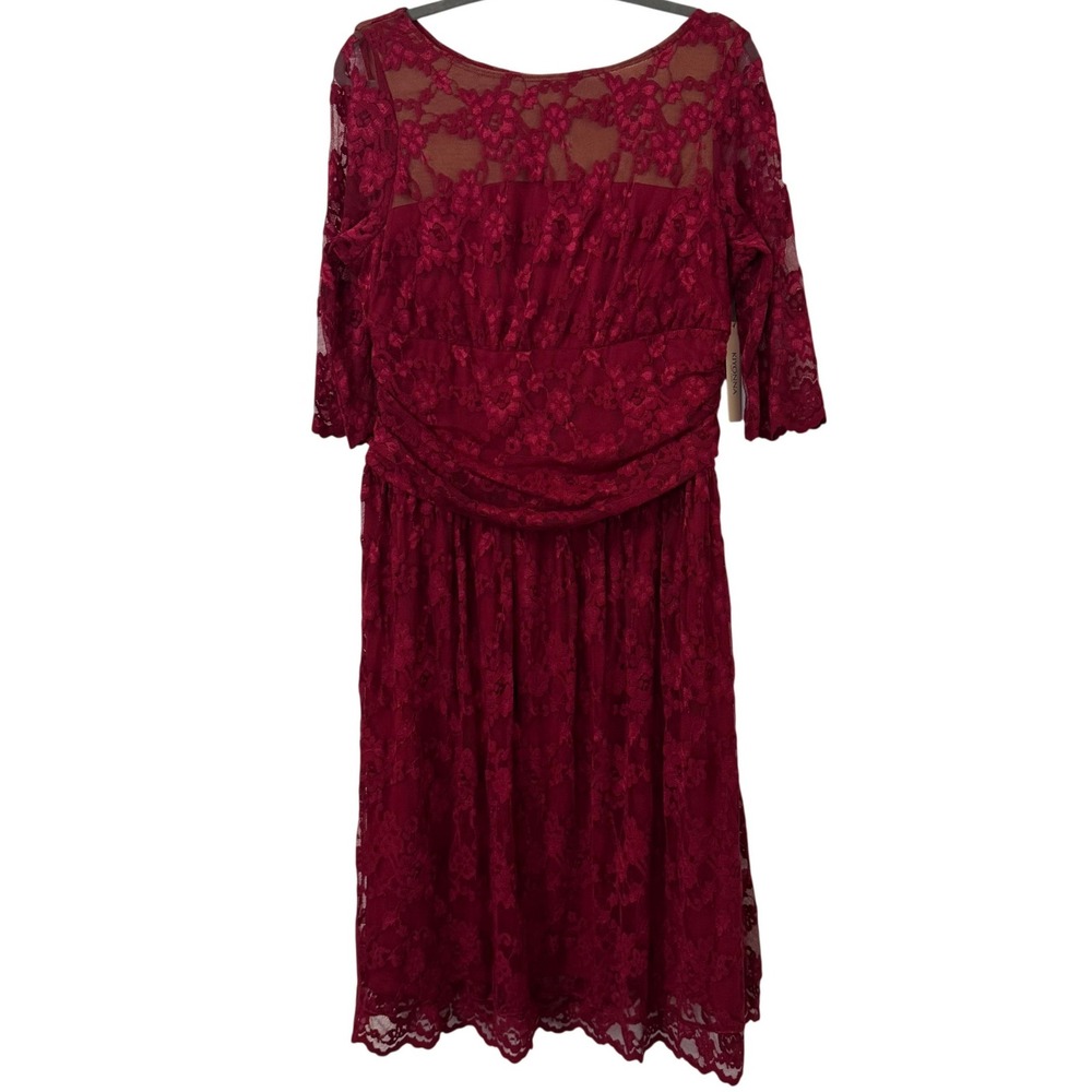 Kiyonna Dress Womens‎ 1X Burgundy Lace 3/4 Sleeve Cocktail Party